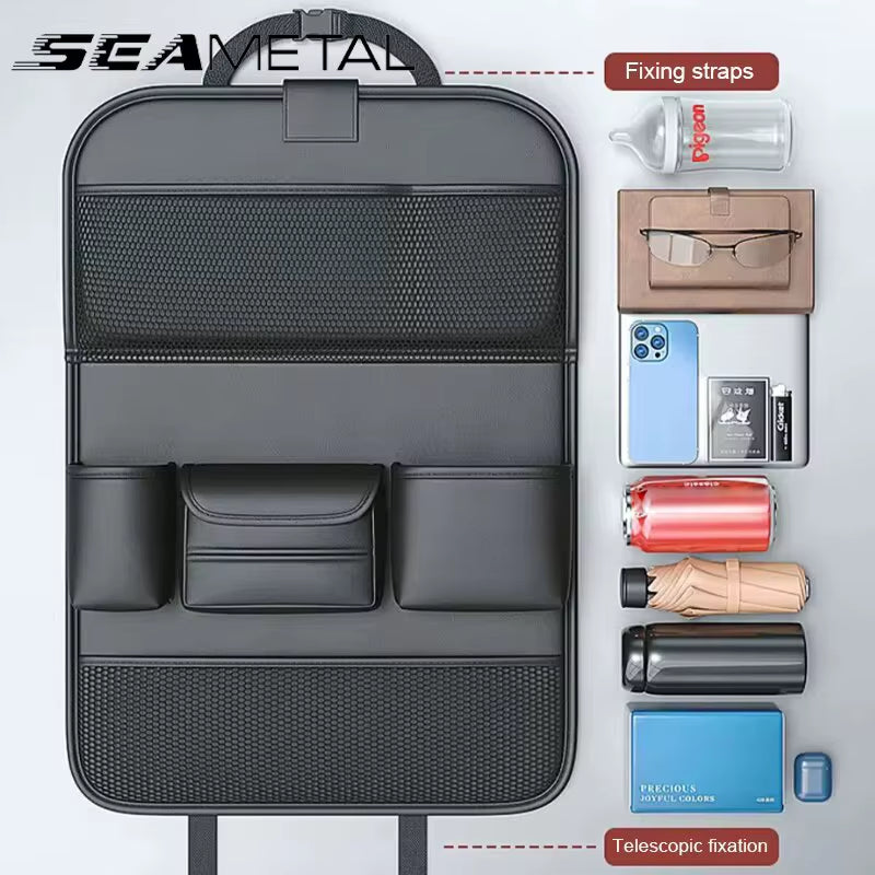 Car Seat Back Organizer Auto Back Seat Storage Bag with Foldable Table Tray Tablet Holder Tissue Box Car Accessories