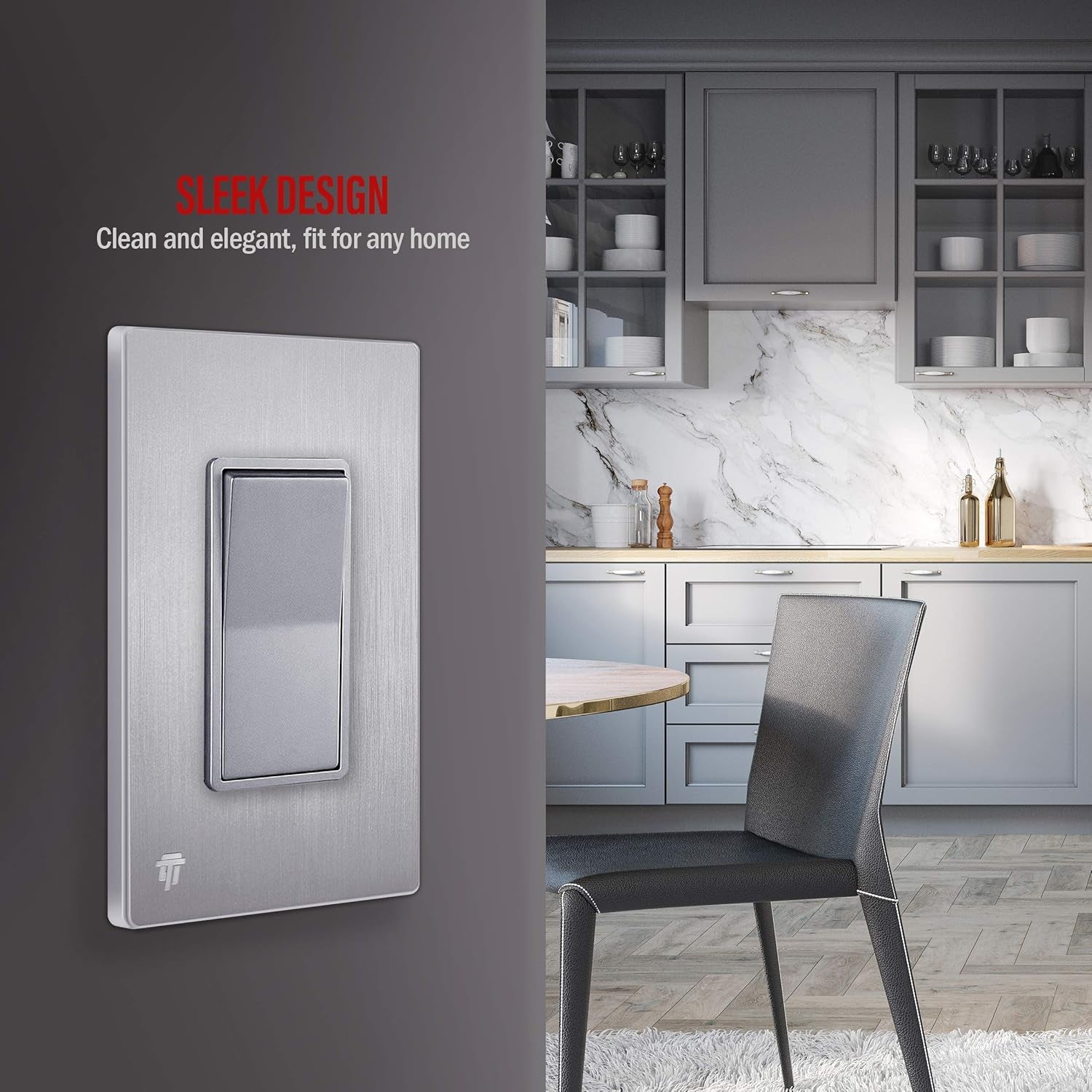 Elite Series Decorator Light Switch with Brushed Screwless Wall Plate, Single Pole, 3 Wire, Grounding Screw, Residential Grade, 15A 120V, UL Listed, 91150-SVWBP, Silver with Wall Plate